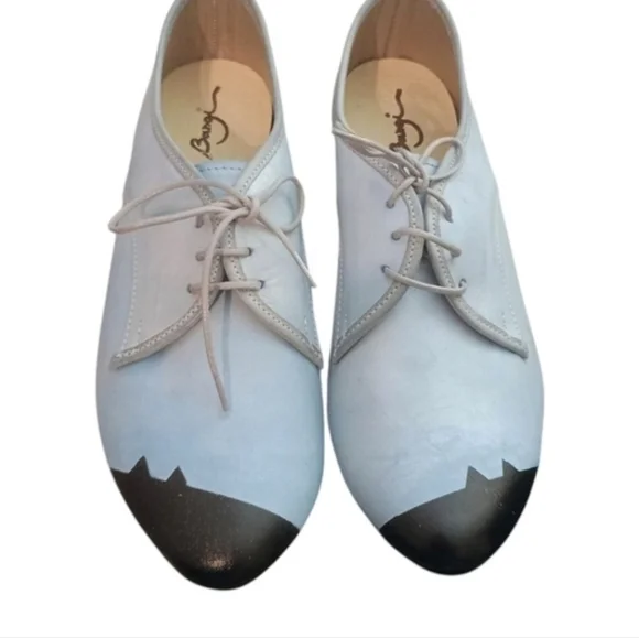 Banji Blue Black Toe Leather Lace Up Oxfords Size 38 US 7.5 Artsy Avant Garde - Picture 3 of 8